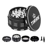 TIRIRS 3 Inches 4 Pieces Premium Herb Grinder - Aluminium Large Spice Grinder with Pollen Catcher, Comes with Pollen Scraper and Cleaning Brush, Black