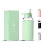 IRON °FLASK Glass Sports Water Bottle - Straw Lid, Airtight Leak Proof, Vacuum Insulated, Bosilicate Glass, Silicone Sleeve, Retains Temperature - Mint, 32 Oz