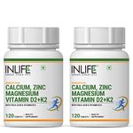 INLIFE Calcium Magnesium Zinc Vitamin D B12 | With K2 & Folic Acid Supplement | Bone & Joint Support Supplement for Women and Men - 120 Tablets (Pack of 2, 240)