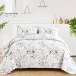 Anibedding Botanical Quilt Set Queen,3 Pieces Reversible Elegant Gray Leaves Pattern Bedspread Coverlet Soft Microfiber Bed Cover for All Season (96"×90"