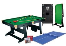 Riley 4-in-1 6ft Folding Snooker & Pool Games Table - with Table Tennis & Soft Tip Dart Board - Vertical Leg Folding System + Cues & Balls