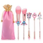 [5 Pcs] Makeup Brush Set, Lilo and Stitch Cosmetic Brushes for Powder Eyeshadow Blushes Lips,Portable Kawaii Makeup Brush Stitch Gifts for Girl Women