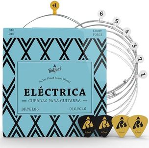 BELFORT® Juego de cuerdas guitarra electrica - Cuerdas de guitarra electrica - BONUS: 4 púas + Escuela de Guitarra (ebook)