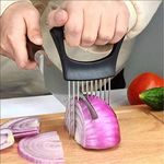 Food Slice Assistant Onion Holder Slicer - Stainless Steel Vegetable Holder Tomato Slicer Meat Slicer, Cutting Kitchen Gadget Onion Cutter,Kitchen Vegetable Slicing Aids(Black)