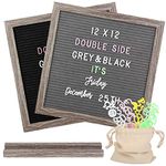 12x12'' Double Sided Felt Letter Board Rustic Frame Announcement Board with Base, 1100+ Changeable 4-Colors Letters and Cursive Words, for Home Decor