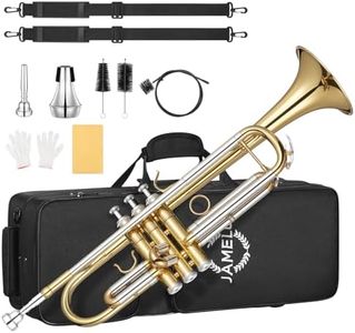 JAMELO Bb Standard Trumpet Set, Brass Trumpet Instrument for Student/Beginner/Intermediate/Advanced with Carrying Case, Mute, 7C Mouthpiece, Cleaning Kit and Gloves (TP-200, Gold)