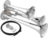 Vixen Horns Loud 135dB 3/Triple Trumpet Train Air Horn with 12V Electric Solenoid Chrome VXH3114LC