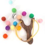 Agkvw Slingshot with Felt Ball - Slingshot Kit Including 12 Pom-Poms, Wooden Slingshot, Gift for Kids, Wooden Toy