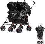 Dream On Me Volgo Twin Umbrella Stroller in Black, Lightweight Double Stroller for Infant & Toddler, Compact Easy Fold, Large Storage Basket, Large and Adjustable Canopy