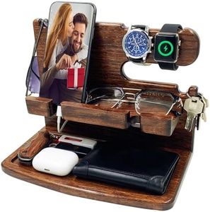 VEIYAILU Gifts for Men Boyfriend Dad Husband Him Wood Phone Docking Station Nightstand Organizer for Men (Walnut)