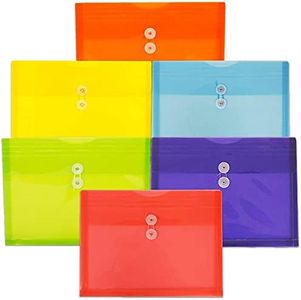 JAM PAPER Plastic Envelopes with Button & String Tie Closure - Letter Booklet - 9 3/4 x 13 - Assorted Primary Colors - 6/Pack