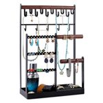 Jewelry Organizer Stand, Necklace Holder with 15 Hooks, 5 Tier Jewelry Holder Earring Stand Bracelet Holder Jewelry Tower Display Rack Hanging Storage Tree with Removable Velvet Ring Holder (Black)