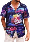 GYGOLEP Mens Short Sleeve Hawaiian Shirt Button Down Tropical Casual Printed Summer Beach Shirts, Style 7, X-Large