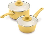 GreenLife Soft Grip Healthy Ceramic Nonstick, 1QT and 2QT Saucepan Pot Set with Lids, PFAS-Free, Dishwasher Safe, Yellow