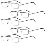 Eyekepper 5-Pairs Straight Thin Stamped Metal Frame Reading Glasses Men Women Half-Eye Style Readers Eyeglasses Gunmetal +1.75