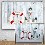 AOFOTO 5x4ft Nautical Life Buoy Anchor Backdrop White Wooden Plank Board Photography Background Baby Shower Kids Birthday Party Decoration Baby Newborn Portrait Photoshoot Studio Props