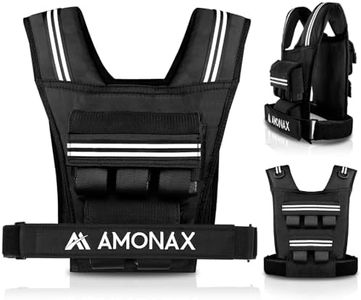 Amonax Weighted Vest for Women and Men, 10kg/20kg/30kg Adjustable Weight Vests with Reflective for Fitness Workout, Weighted Running Vest for Walking, Home Gym Strength (Black - 10kg)