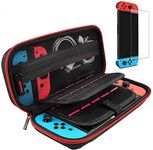 daydayup Switch Case and Tempered Glass Screen Protector Compatible with Nintendo Switch - Deluxe Hard Shell Travel Carrying Case, Pouch Case for Nintendo Switch Console & Accessories (Red)