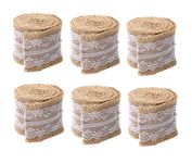 Delinger Healthcare Natural Jute Burlap Ribbon With White Lace For Diy Home Decoration, Wedding Party Art And Craft And Gift Packaging Pack Of 6