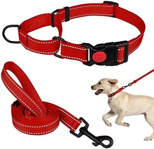 Mtliepte Martingale Dog Collar and Leash Set - Red, Reflective, Medium (14"-18", 4/5"), Suitable for Small, Medium, Large Dogs
