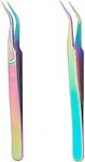 UNICRAFTALE 2pcs Stainless Steel Curved Pointed Craft Tweezer Rainbow Sticker Picking Tool Tweezer for DIY Craft Precision Tweezers Jewelry Making Electronics and Laboratory Works 12.1x0.95cm