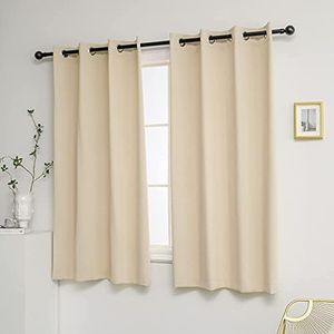 YGO Beige Blackout Curtains Home Decor Window Treatment Ring Top Blackout Draperies Curtains for Living Room 2 Panels 52 by 63 Beige