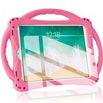 TopEsct Kids Case for New iPad 2017/2018 9.7 inch with Tempered Glass Screen Protector and Strap,Silicone Shockproof Case for iPad Air & Air 2(Pink)