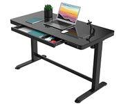 Rise Up Glass Electric Standing Desk 23.7X 45.3” Glass Desktop Adjustable Height 27-46.3” sit Stand-up Ergonomic Office Computer Workstation Memory USB c Charging Ports outlets Easy Assembly Black