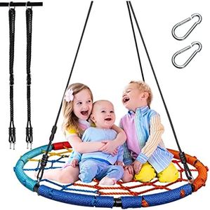 Pitpat 40" Spider Web Swing with 4 Ropes Adjustable from 55" to 102", Spider Swing for Kids for Kids MAX 440 Lbs Load and Stainless Steel Frame, Outdoor Large Web Swings for Tree - Rainbow