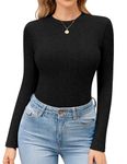 Ekouaer Womens Long Sleeve Tee Shirts Ribbed, Crew Neck Thermal Undershirts Fitted Stretch, Soft Fall Tops Underscrubs Basic Layer Black S