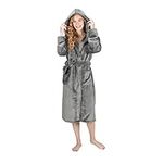 MONHOUSE Womens Dressing Gown - Premium Super Soft & Cosy Long Bathrobe - Ladies Thick Flannel Luxury Housecoat - Warm Fluffy Shearling Spa Robe for Her - Sherpa Bathrobe - Dark Grey UK 20-22