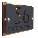 K Smart Sign | Simpatico | Modern laser Cut House Signs 3d effect door number address style sign plaques address numbers | 200mm x 130mm (Copper Mirror & Matt Gray)