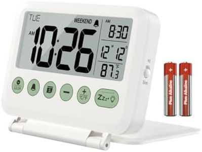 MeesMeek Digital Travel Alarm Clock - 3.54 inch LCD Display, 9-Minute Snooze, 2 Volume Levels, Backlight, Battery Included (White)