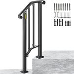 Happybuy Handrails for Outdoor Steps, Fit 1 or 2 Steps Outdoor Stair Railing, Picket#1 Wrought Iron Handrail, Flexible Porch Railing, Black Transitional Handrails for Concrete Steps or Wooden Stairs