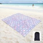 Sunlit 6' x 7' Sandfree Beach Blanket Sand Proof Mat with Corner Pockets and Mesh Bag for Beach Party, Travel, Camping and Outdoor Music Festival，Mermaid Purple