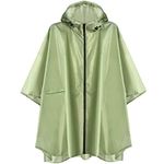 Anyoo Waterproof Rain Poncho Lightweight Reusable Hiking Hooded Coat Jacket for Outdoor Activities(Tea green) One Size