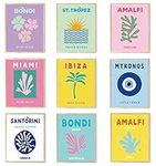 ASMANNA 9Pcs Preppy Travel Wall Art Prints Set of 9 Preppy Travel Posters for Room Aesthetic Destination Posters for Bedroom Colorful Wall Prints Trendy Travel Wall Art, Artwork Travel(Unframed, 8x10In)