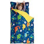 Kids Nap Mat with Weighted Blanket 3lb for Daycare, Insugar Extra Long Sleeping Bag with Pillow, 2 in 1 Toddler Nap Mat for Preschool Daycare 50 x 20 Inches, Blue Dinosaur