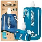 HydraMate Collapsible Water Bottle - Foldable Water Bottle BPA Free - Roll Up, Squeezable Water Pouch 750ml - Lightweight, Flexible, Refillable, Carabiner Clip. Petrol Blue