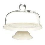 KitchenCraft Classic Collection 29 cm Ceramic Cake Stand with Glass Dome, Off-white