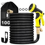 detexis Garden Hose 100 ft Expandable Water Hose with 3/4" Solid Brass Fittings Leak-Proof Retractable Hose 10 Functional Spray Hose Nozzle,Flexible Hose Pipe for Garden,Car Wash,Watering,Dark Black