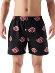 The Souled Store Official Naruto: Akatsuki Pattern Mens Graphic Printed Black Color Cotton Boxer Shorts Netflix TV Show Anime Cartoon SweatShorts Men's Sweat Shorts Athletic Lounge Gym Running