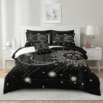 Merryword 6 Pieces Sun and Moon Bed in a Bag Black Psychedelic Mystic Galaxy Comforter Set Twin Size Bohemian Universe Galaxy Bedding Comforter Set for Boys Girls Women