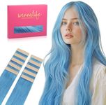 WENNALIFE Tape in Hair Extensions Human Hair Turquoise Tape in Extensions, 10pcs 25g 16 inch Remy Invisible Tape Ins Straight Colored Soft Real Human Hair Tape in Extensions Refill Set Extensions