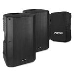 Vonyx VSA150S 15" Active DJ Speakers Pair with Bluetooth, 1000W Powered PA System, 2x Protective Speaker Bags, USB MP3, EQ, Microphone Guitar Inputs for Live Events