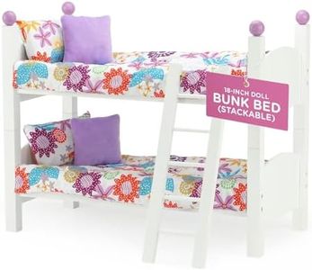 Emily Rose Doll Bunk Bed, 18 Inch Doll Bedroom Furniture 2 Stackable Beds, Wooden 18-in Doll Accessories Bunkbed Set with 18" Doll Bedding & Pillows, Toy Playsets - Compatible with American Girl Dolls