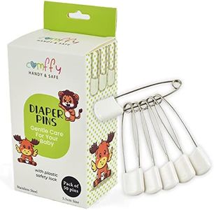 Comffy 50 PCS Diaper Pins - Stainless Steel Pins with Plastic Safety Lock, Large Nappy Pins with White Plastic Heads, 5.5cm x 1.1cm - Safety Pins for Baby Cloth Diapers