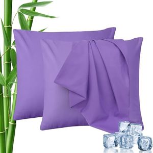 LINENOVA European Pillowcase Set of 2, Cooling Rayon from Bamboo Pillow Cases, 2000 TC Ultra Soft & Breathable Envelope Pillow Cover, Moisture-Wicking for Hot Sleepers(Purple, 65 * 65cm)