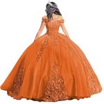 Kncpti Women's Off Shoulder Quinceanera Dresses Luxury Lace Ball Gowns Beaded Prom Puffy Gown with Train Sweet 15 16, Burnt Orange, 4