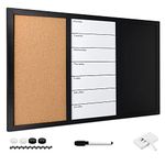 Navaris Combination Board Cork/Whiteboard/Chalkboard - 70 x 50 cm Magnetic Memo Notice Board with Frame - Includes Chalk, Push Pins, Marker, Magnets